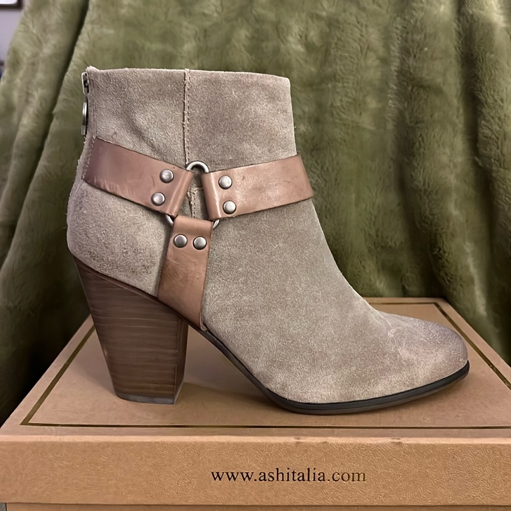 NIB! ASH Quartz Stone Suede & Leather Harness Ankle Boots